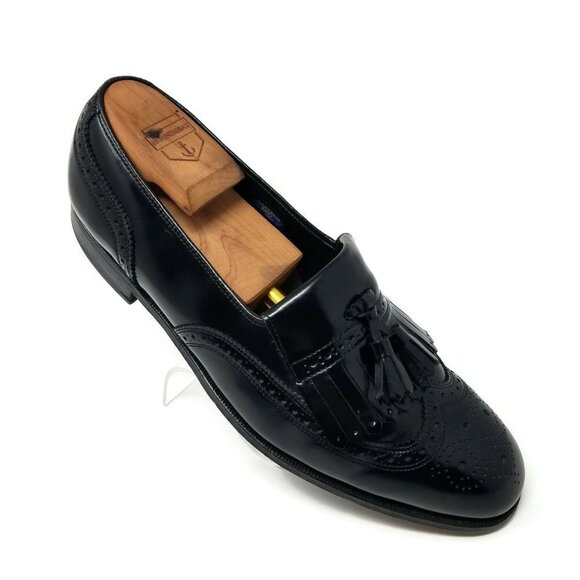 Florsheim Black Leather Tassel Kilt Brogue Wingtip Slip On Oxfords Shoes Mens 9M - Picture 1 of 8